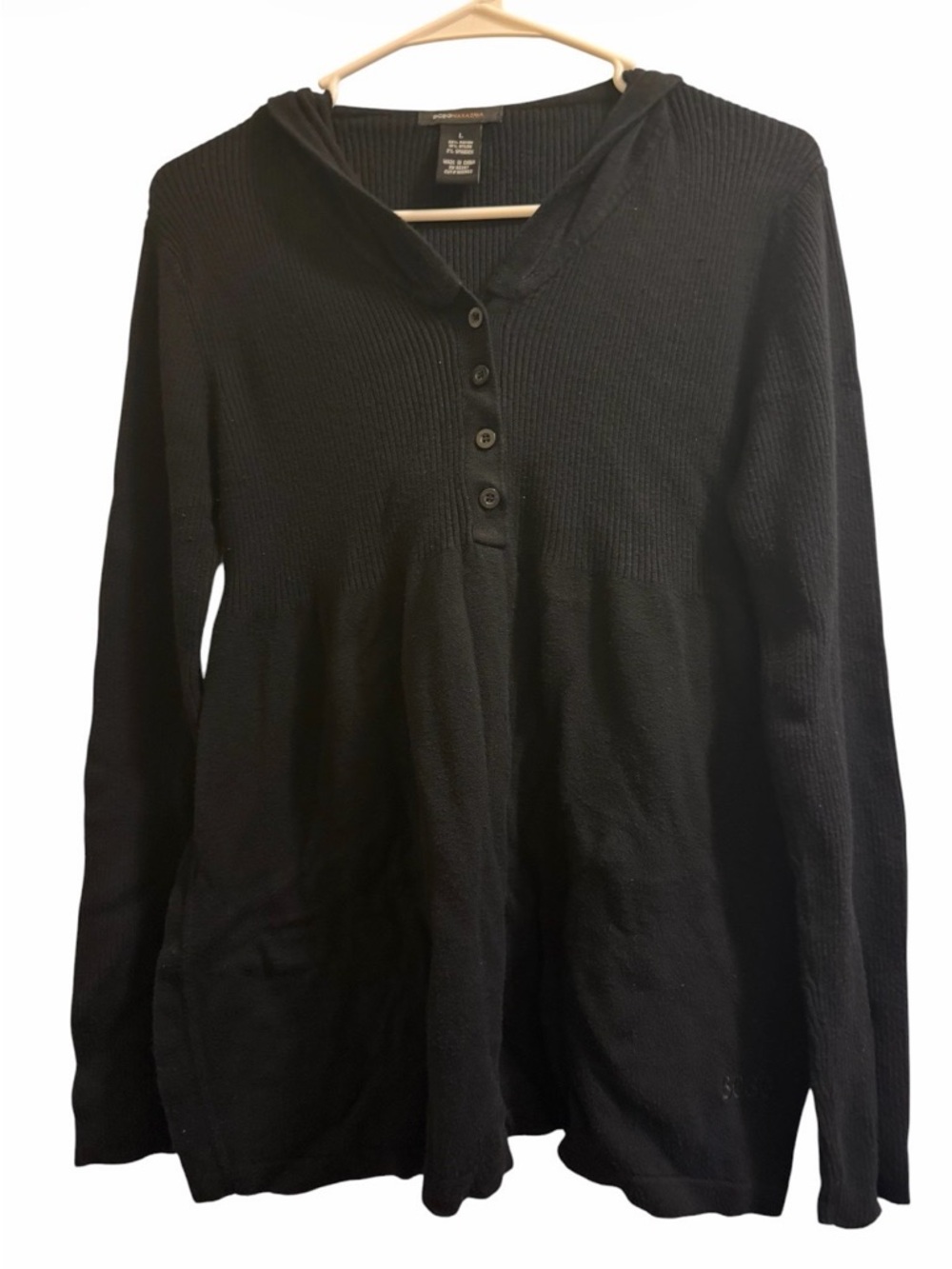 Y2K Black Hooded Henley Knit Top